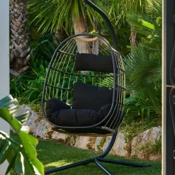 BAZAI Chaise Suspendue Avec Support Noir