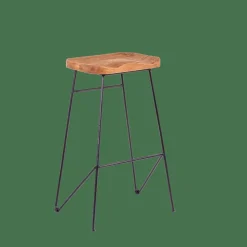 TEAK Tabouret De Bar Noir, Naturel